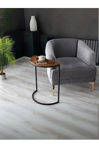 Lisa Metal Tekli Yan Sehpa Ceviz