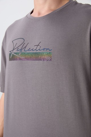 Tommy Life Koyu Gri Pamuklu Kalın Yumuşak Dokulu Oversize Fit Baskılı Erkek T-shirt - 88334 Koyu Gri