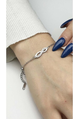 Sonsuzluk Sembolü, Zirkon Taşlı, Paslanmaz Çelik Bileklik 418, Gümüş Renk Gümüş