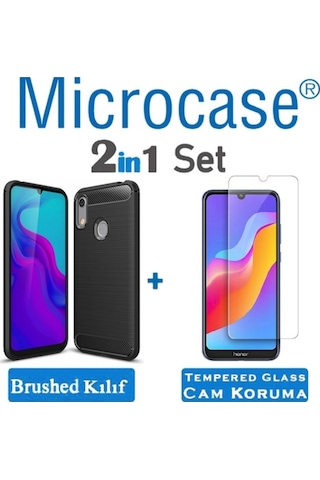 Huawei Y6 2019 - Honor 8A Brushed Silikon Kilif + Cam (Seç) 327279319 - Seçenek / Cam Koruma-Tempered Glass Istemiyorum
