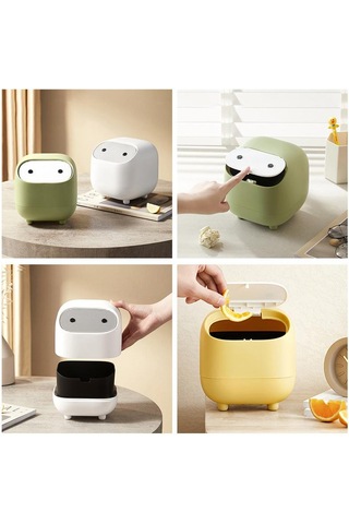 Ninja Masaüstü Çöp Kutusu Mini Çok İşlevli Çift Katmanlı Presli Çöp Kutusu Kapaklı Ev Tipi Mini Çöp Saklama Kutusu Pembe