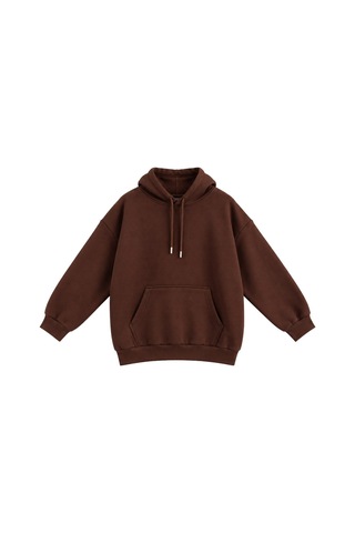 Vadon 1047 Kadın Kapüşonlu Kanguru Cepli 3 İplik Pamuklu Sweatshirt Kahverengi