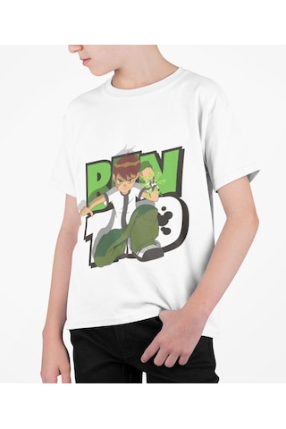 Kostüm Sarayı Benten Baskılı Tişört | Ben 10 Baskılı T-Shirt Beyaz