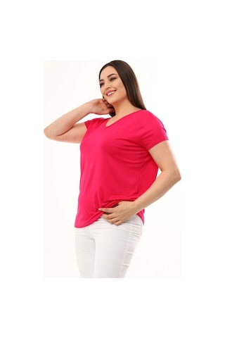 Aytemas V Yaka Basic Bluz Pembe