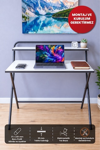 Arpelia Çalışma Masası Tam Katlanır 85x55x73 Cm Beyaz Siyah - Beyaz