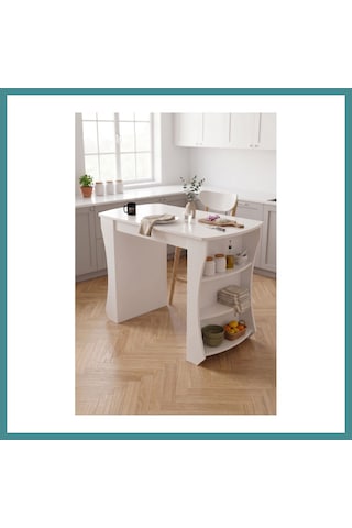 Trendexa Mutfak Masası Mutfak Adası Ada Masa Bar Masası Kahvaltı Masası Raflı Çok Amaçlı Dolap Modern Masa 120x60 Cm 9837 Beyaz Mac