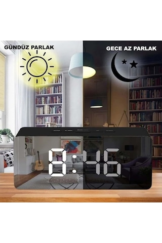 Akıllı Aynalı Dijital Saat Led Göstergeli, Alarm & Termometre, Usb/pil