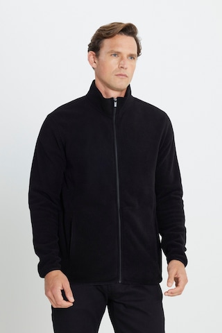 AC&Co / Altınyıldız Classics 4A5221100014SYH3XL Standart Fit Fermuarlı Bato Yaka Polar Erkek Ceket Siyah