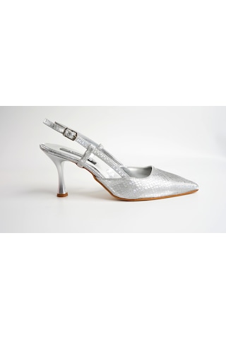 Assortie Gümüş Yılan Derisi Dokulu Topuklu Kadın Ayakkabı GÜMÜŞ