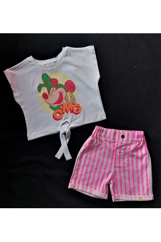 Minnie Mouse Ekru Kız Çocuk Bluz Şort Alt Üst Takım Mn17465 Ekru
