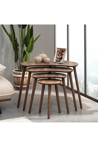 Vovvahome Moon 4lü Dörtlü Mdf Ahşap Zigon Sehpa - Ceviz