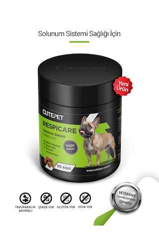 Cutepet Respicare Köpek Solunum Destek Tableti 60 Adet Alerji, Bağışıklık Ve Nefes Desteği