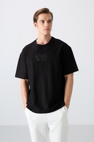 Tommy Life Siyah Pamuklu Kalın Yüzeyi Dokulu Oversize Fit Baskılı Erkek T-shirt - 88336 001