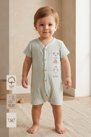 Minory Baby - %100 Pamuk Müslin Bebek Tulum Mavi Mavi