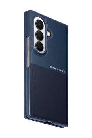 Samsung Galaxy Uyumlu Z Fold 8 Ultra Kılıf High Pu Deri Hdd Hbc-482 Siachen Case Mavi