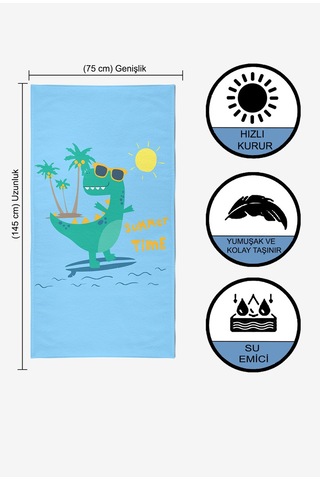Surf Dino 2 Dijital Baskılı 75x145 Cm Çocuk Plaj Havlusu