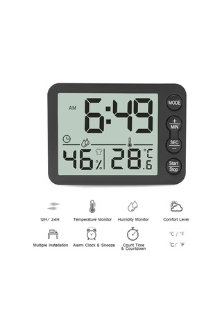 Fosenze Dijital Oda Termometre-nem Ölçer: Lcd Ekranlı, Zamanlayıcı, Alarm Saati, C/ F Değiştirilebilir, Ev Ofis İçin Pil Hariç