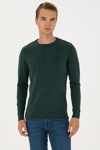U.S. Polo Assn. Erkek Slim Fit Bisiklet Yaka Koyu Yeşil Basic Kazak 50313713-VR079