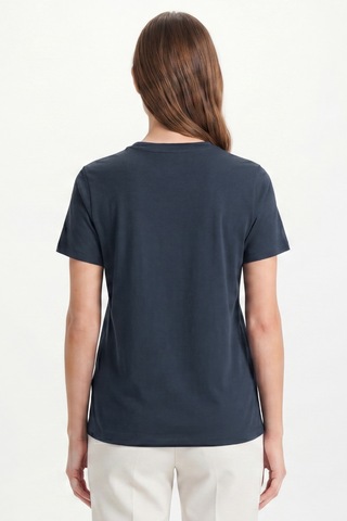 Goffra Kadın Vision Bisiklet Yaka Premium Kalite Yoğun Dokulu Pamuklu T-shirt Lacivert W101-r0220-07