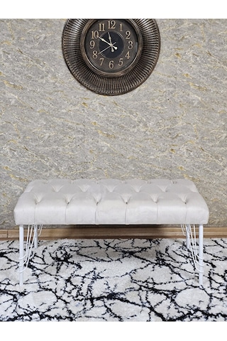 Beyaz Boyalı Tel Ayaklı 90 Cm Puf Bench - Puf - Bench - Kasalı Ot Çok Renkli