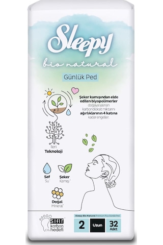 Sleepy Bio Natural Premium Plus Günlük Ped Uzun Ped 32 Adet