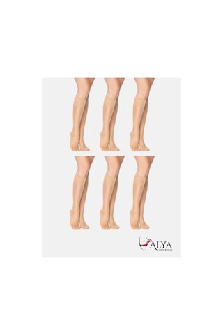 Alya Underwear Kadın Parlak Diz Altı Çorap 15 Denye, İnce Fit - 6'lı Paket Ten 57 6'lı