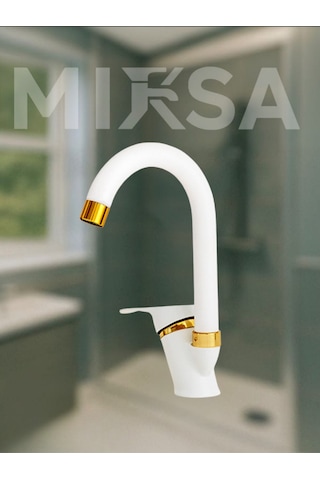 Lüx Beyaz-gold Baston Borulu Banyo Lavabo Bataryası, Musluğu, Çift Su Girişli