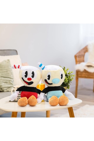 İthal Kumaş Fincan Kafalar Cuphead Ve Mugman 2 Li Figür Peluş Oyuncak Oyun & Uyku Arkadaşı 25 Cm