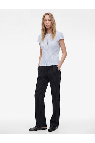 Koton Viskon Karışımlı Slim Fit Düğmeli İspanyol Paça Pantolon Lacivert Çizgili 6sal40088ık