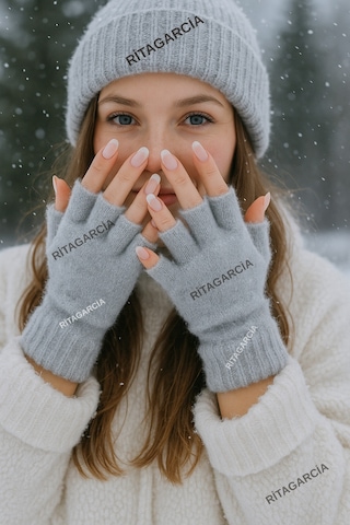 Peluş Kesik Parmak Eldiven Gri