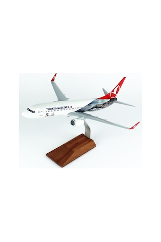Thy008 1/100 Ölçek, Thy Cezayir Logolu B737-800 Yolcu Uçağı, Sergilemeye Hazır Ahşap Standlı Model-56262