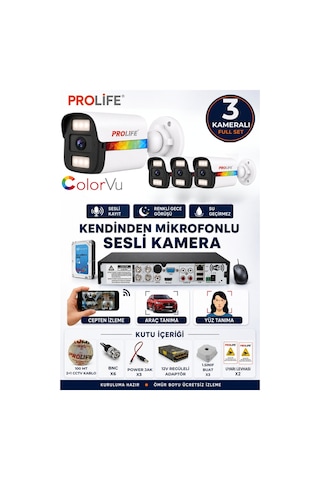 3 Lü Sesli Güvenlik Kamerası 5 Mp Gece Renkli Yüz Ve Araç Tanımalı Full Hd Kamera Sistemi