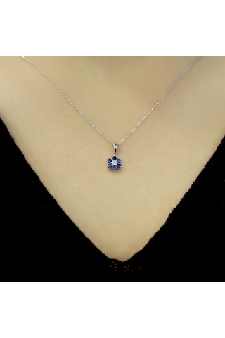 Lova Pırlantalı Safir Papatya Kolye - 2020005