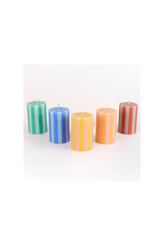 Meri Meri - Bright Striped Pillar Candles - Parlak Çizgili Sütun Mumlar - 5 Adet Çok Renkli