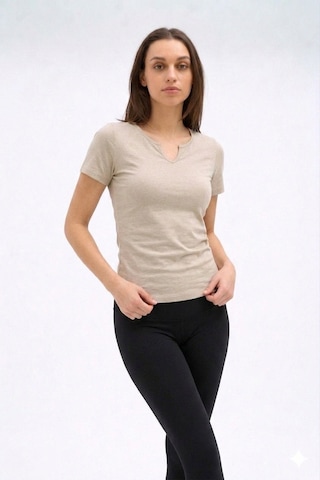 Normal People Irıs - Likralı Organik Pamuk Kumaştan Slimfit Kadın T-shirt Bej