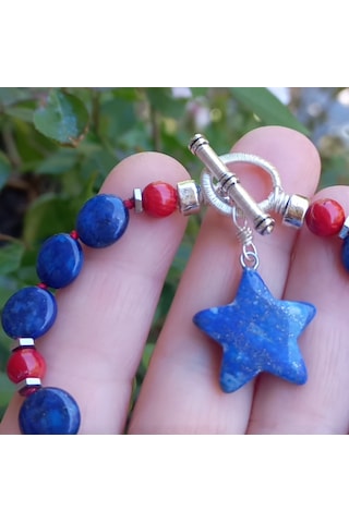 Sibelce 2283 Lapis Lazuli Mercan El Yapımı Düğümlü Bileklik