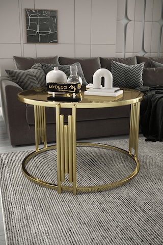 Piyano Tekli Orta Sehpa Gold Ayak Bronz Ayna