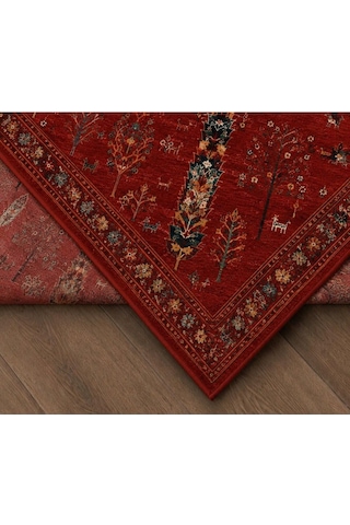 Doğal İplik Şönil Dokuma Pamuk Taban Halı Koridor Halısı Kilim Antre, Salon Ofis Genç Odası, Kırmızı, 120 X 180 Nakkaş-8