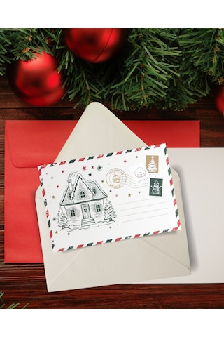 Yılbaşı Ev Temalı Kartpostal Ve Zarf Seti, Yeniyıl, Noel, Tebrik
