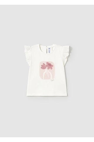 Mayoral Kız Bebek Kolları Fırfırlı Tişört 1042 Krem-pembe