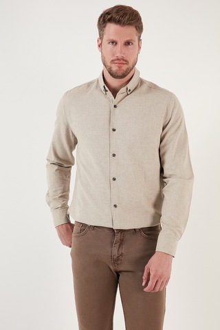 Buratti Pamuklu Regular Fit Düğmeli Yaka Kışlık Erkek Gömlek Cf24W127079 Bej