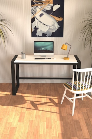 Marsilya Çalışma Masası Bilgisayar Masası Ofis Masası 122x55 Beyaz Siyah  -  Beyaz