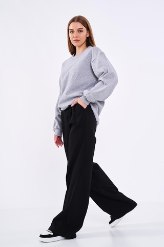Comeor Gri Kadın Pamuklu Oversize Basic Bisiklet Yaka Sweatshirt 001