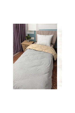 Clasy %100 Pamuk Ranforce Tek Kişilik Çift Taraflı Yorgan Avola V3 Gri-krem Düz Desen