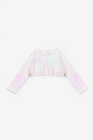 Le Mabelle Beyaz Uzun Kollu Pullu Kız Çocuk Crop Bluz Beyaz