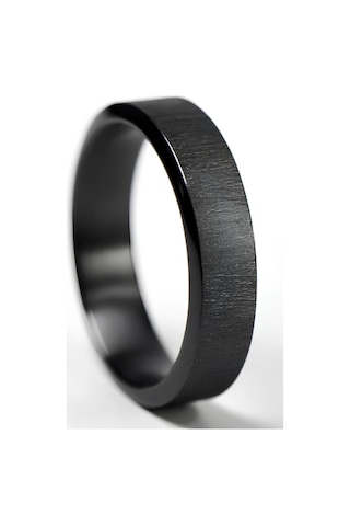 4mm Mat Fırçalanmış Düz Kadın Erkek Çelik Yüzük Alyans Cl45 Siyah