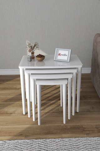 Renlife Zigon Sehpa 4'lü Lake Boyalı Mdf Beyaz Beyaz Lake