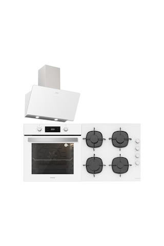 Silverline BO6504W01 - CS5335W01 - 3457 Soho 60 Beyaz Cam Ankastre Set