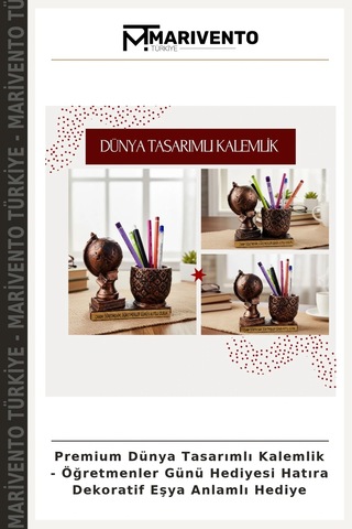 Premium Dünya Tasarımlı Kalemlik - Öğretmenler Günü Hediyesi Hatıra Dekoratif Eşya Anlamlı Hediye