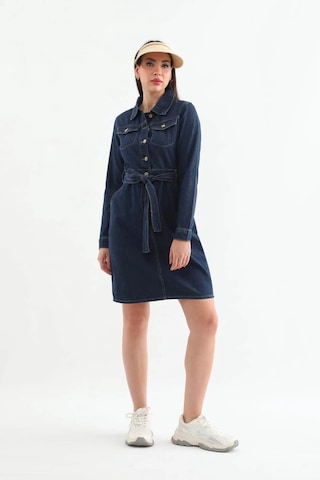 Banny Jeans Kadın Kuşaklı Uzun Kollu Elbise Lacivert